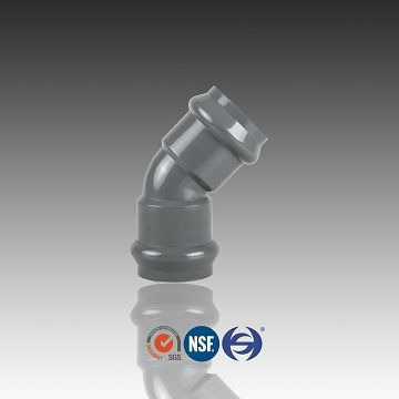 PVC elleboog 45 graden met rubberen ringgewricht, kraanverbinding